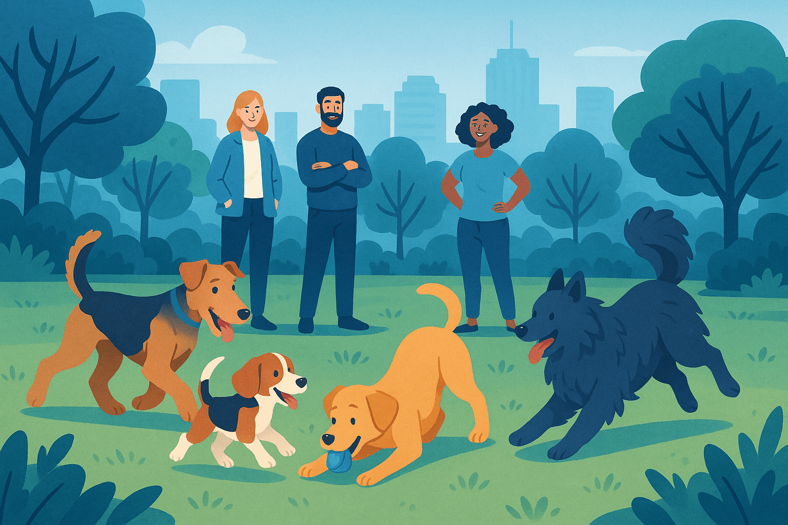 Chiens dans un parc